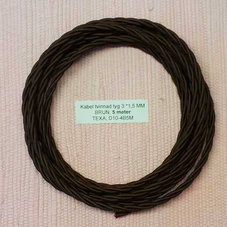 Elkabel tvinnad tyg 3 *1,5 mm brun 5 meter, D10-4B5M