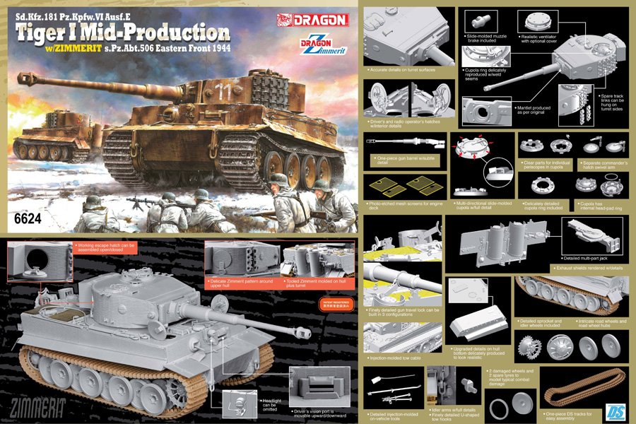 Byggsats tanks - Sd.Kfz.181 Pz.Kpfw .VI Ausf.E TIGER I MID - 1:35 - DR