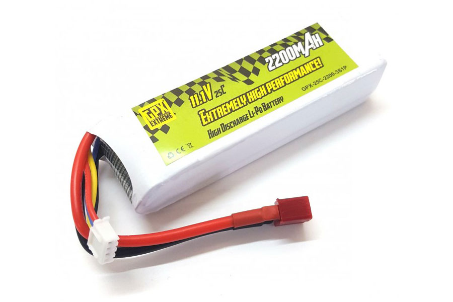 Batteri - 11,1V 2200mAh LiPo - 25C - T-kontakt - GPX