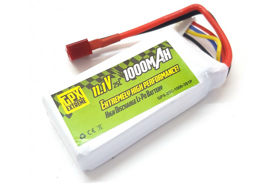 Batteri - 11,1V 1000mAh LiPo - 25C - T-kontakt - GPX
