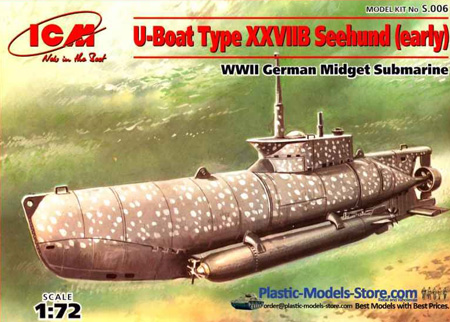 RC Radiostyrt Byggsats Uåt - XXVIIB Seehund (early), midget submarine - 1:72 - ICM