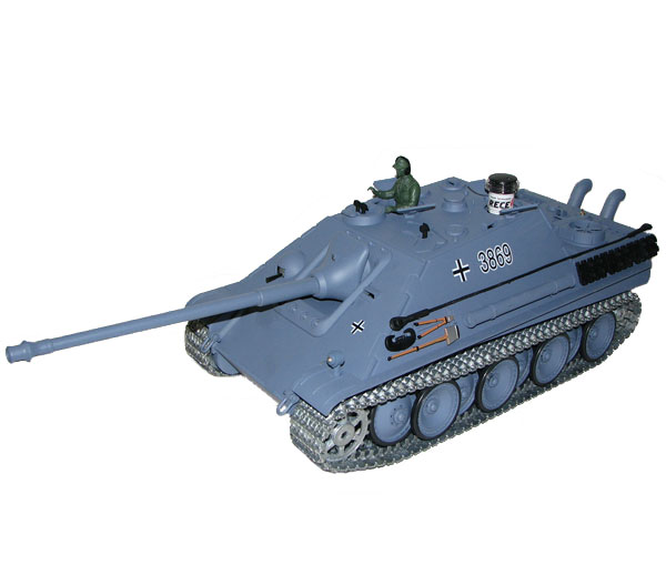 Rc stridsvagn - 1:16 - Jagdpanther - Grå - BATTLE + Flash - RTR