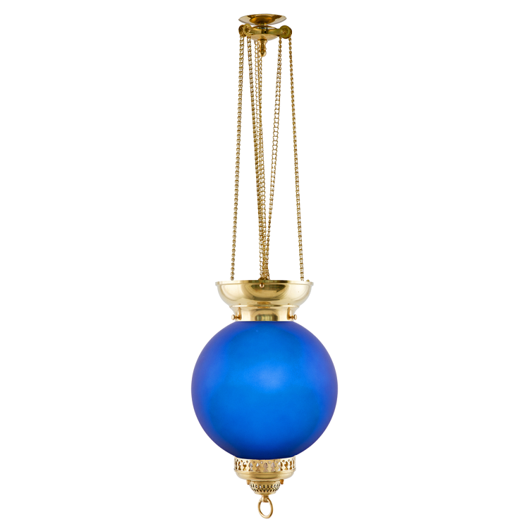 Månskenslampa Fotogenlampa, blank mässing, blå kupa  N231B15X