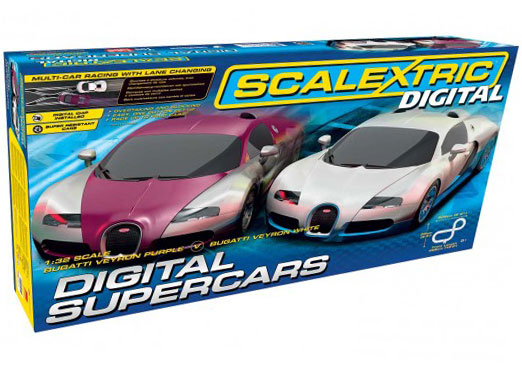 RC Radiostyrt Scalextric bilbana - Bugatti digital supercars - 1:32 - Inkl. Bilar