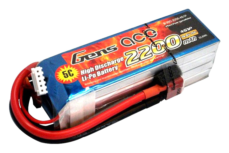 RC Radiostyrt Batteri - 14,8V 2200mAh LiPo - 25C - T-kontakt - Gens Ace