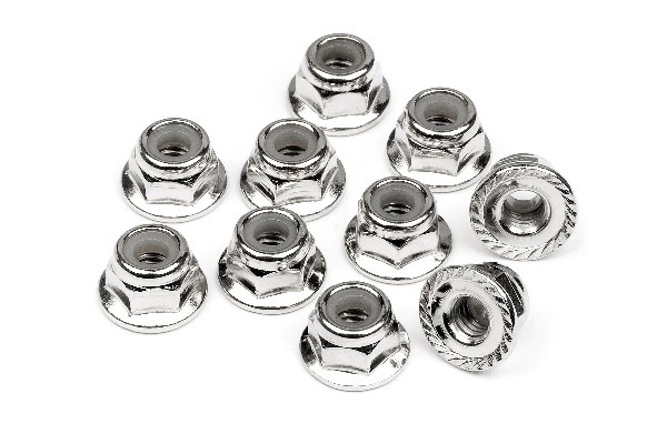 RC Radiostyrt Serrated Flange Lock Nut M4 (Silver/10Pcs)