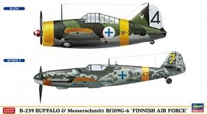RC Radiostyrt Byggmodell flygplan - Buffalo-239 Bf109G-6 "Finnish Airforce 1:72 Hasegawa