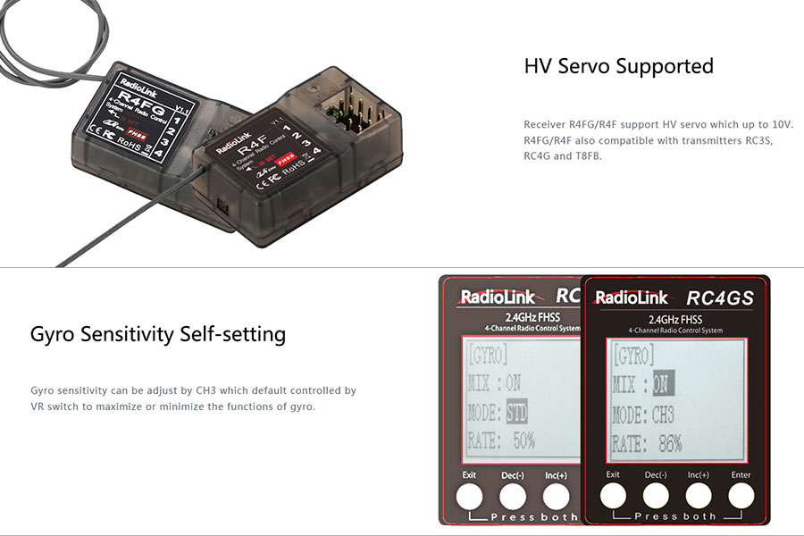 Sändarpaket - RadioLink RC4GS V2 Gyro 4Ch 2,4Ghz Digital