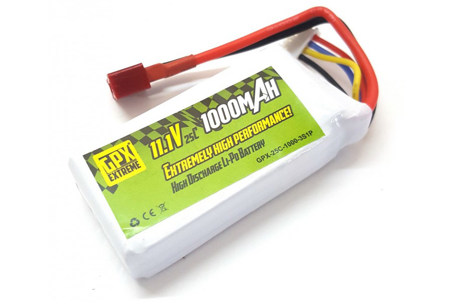 RC Radiostyrt Batteri - 11,1V 1000mAh LiPo - 25C - T-kontakt - GPX