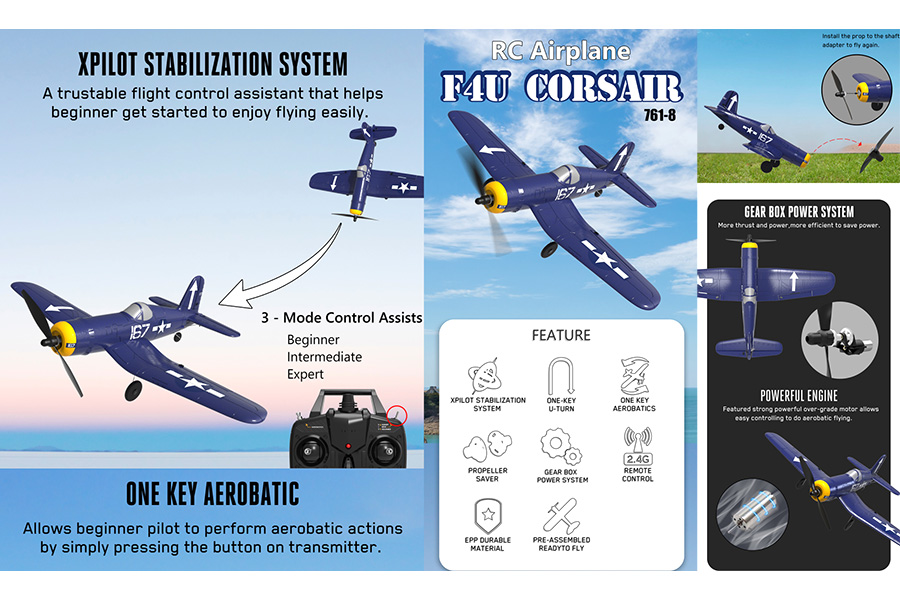 Radiostyrt flygplan - Mini Corsair BL - 2,4Ghz - SRTF