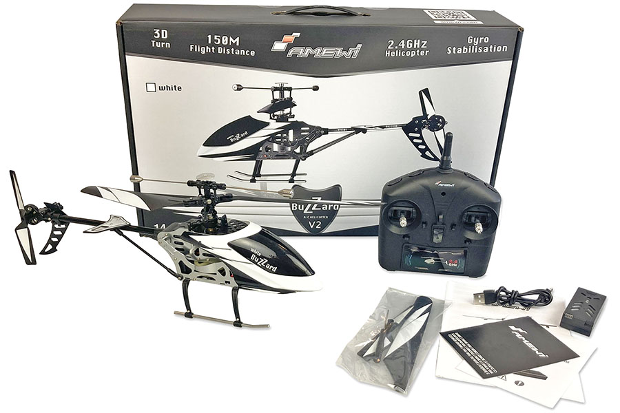 Radiostyrd helikopter - Buzzard V2 Gyro Vit - 2,4Ghz - 6ch - RTF