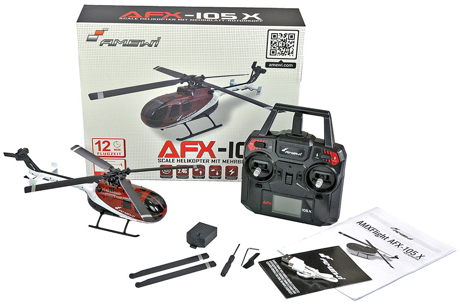 Radiostyrd helikopter - AFX-105 Röd - 2,4Ghz - 6G - 4ch - RTF