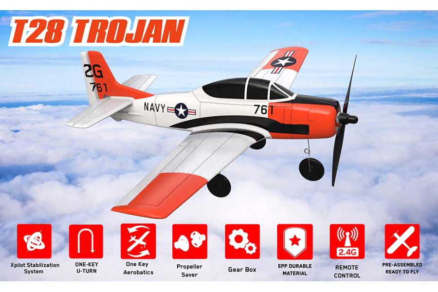 Radiostyrt flygplan - Mini T-28 Trojan BL - 4 kanals - 2,4Ghz - SRTF