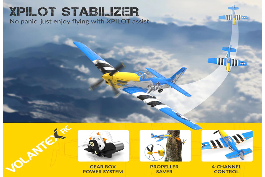 Radiostyrt flygplan - Mini P51D Mustang V2 BL - 4 kanals - 2,4Ghz - SRTF