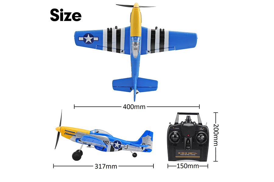 Radiostyrt flygplan - Mini P51D Mustang V2 BL - 4 kanals - 2,4Ghz - SRTF