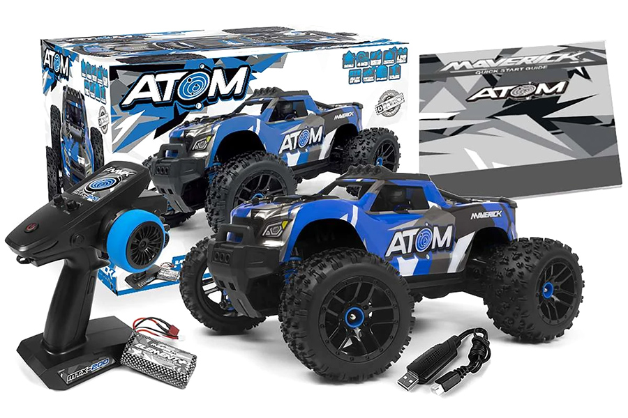 Radiostyrd bil - Maverick RC Atom Blue 4WD - 1:18 - 2,4Ghz - RTR