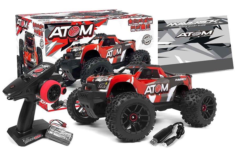 Radiostyrd bil - Maverick RC Atom Red 4WD - 1:18 - 2,4Ghz - RTR