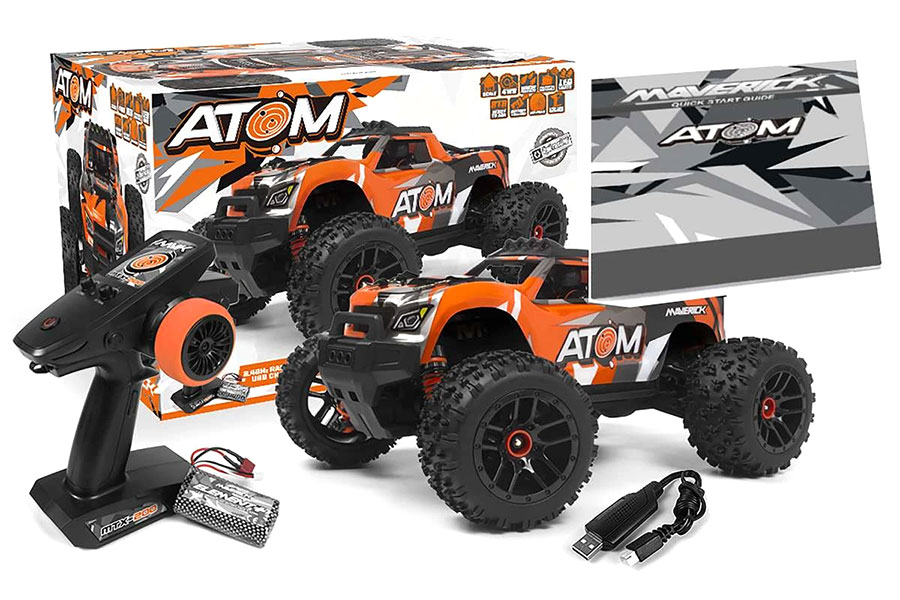 Radiostyrd bil - Maverick RC Atom Orange 4WD - 1:18 - 2,4Ghz - RTR