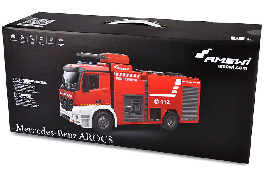 Radiostyrd brandbil - Mercedes Benz Brandspruta - 2,4Ghz - Amw - 1:18 - RTR