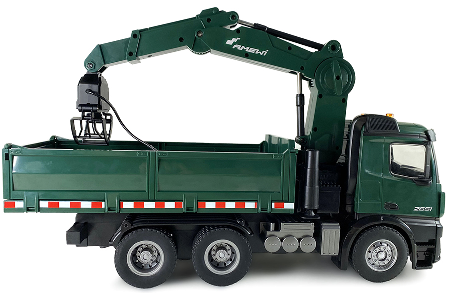 Radiostyrd kranbil - Mercedes Benz Arocs Tippvagn grön - 1:14 - 2,4GHz - RTR