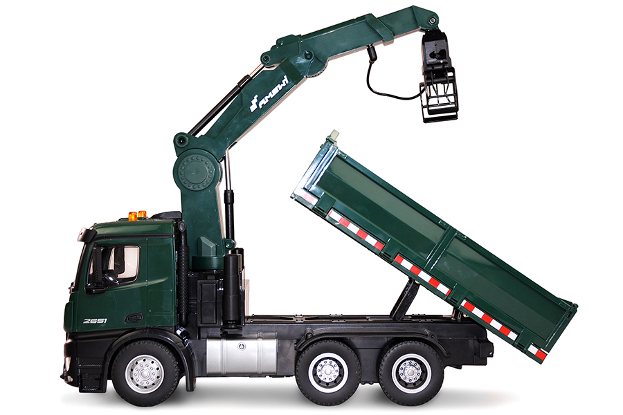 Radiostyrd kranbil - Mercedes Benz Arocs Tippvagn grön - 1:14 - 2,4GHz - RTR