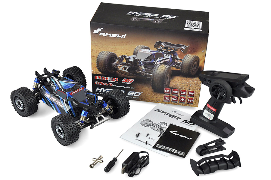 Radiostyrd bil - 1:16 - Hyper GO Buggy Brushless 3S 4wd - Blue - 2,4Ghz - RTR