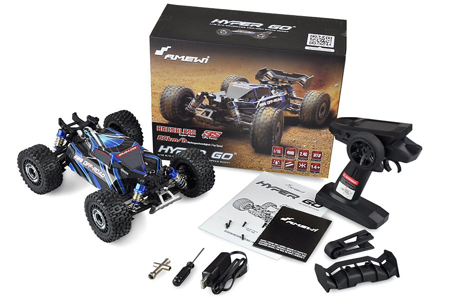 Radiostyrd bil - 1:16 - Hyper GO Buggy Brushless 4wd - Blue - 2,4Ghz - RTR