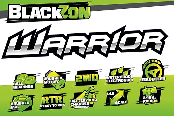 Thumbnail 693 f�r Radiostyrd bil - 1:12 - Blackzon Warrior 2WD - 2,4Ghz - Gr&ouml;n - RTR