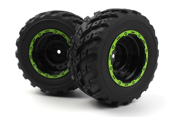 RC Radiostyrt Smyter MT Wheels/Tires Assy (Black/Green/2pcs)