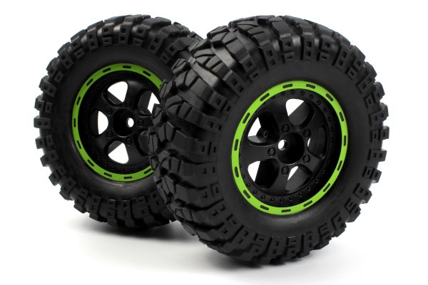 RC Radiostyrt Smyter Desert Wheels/Tires Assy (Blk/Green/2pcs)