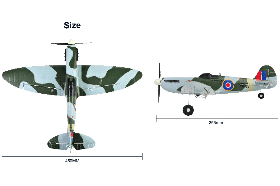 Radiostyrt flygplan - Mini Spitfire BL TopRC - 4 kanals - 2,4Ghz - SRTF