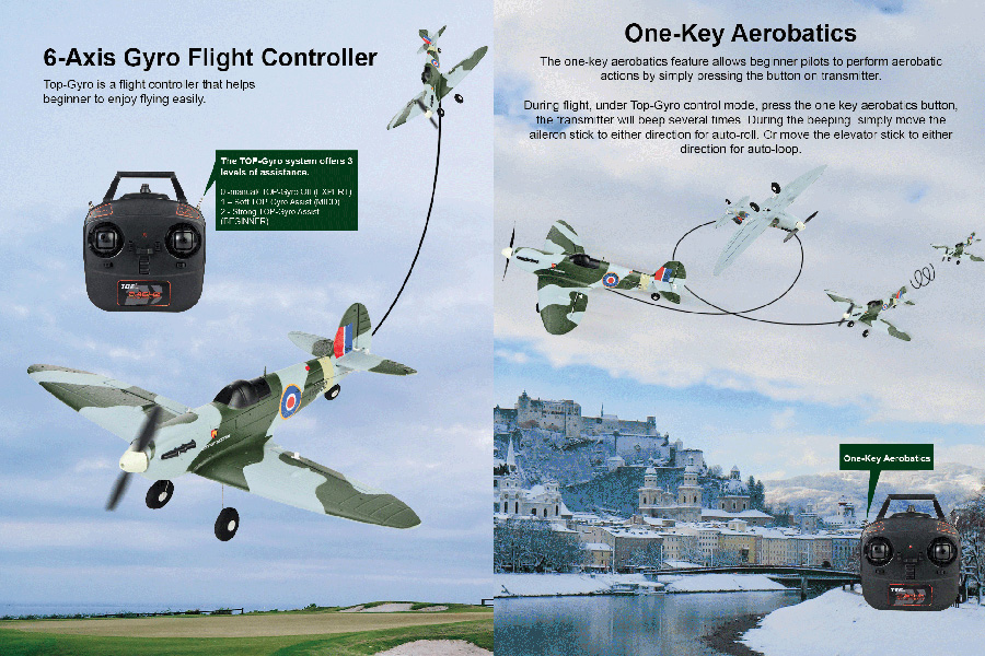 Radiostyrt flygplan - Mini Spitfire BL TopRC - 4 kanals - 2,4Ghz - SRTF