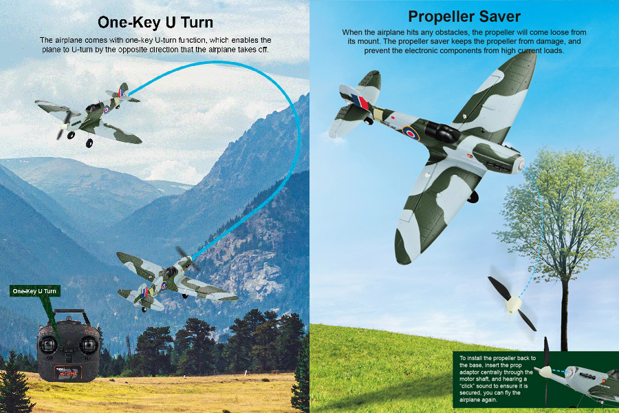 Radiostyrt flygplan - Mini Spitfire BL TopRC - 4 kanals - 2,4Ghz - SRTF