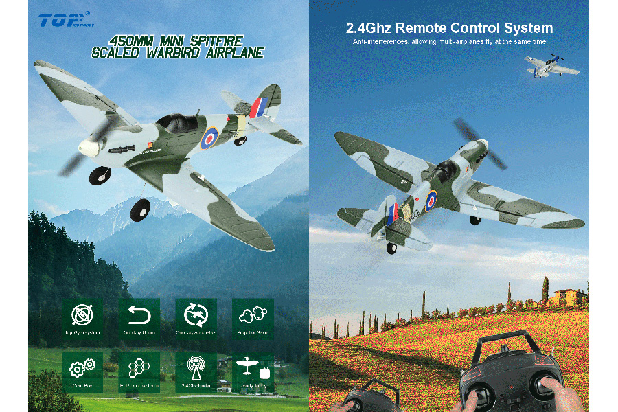 Radiostyrt flygplan - Mini Spitfire BL TopRC - 4 kanals - 2,4Ghz - SRTF