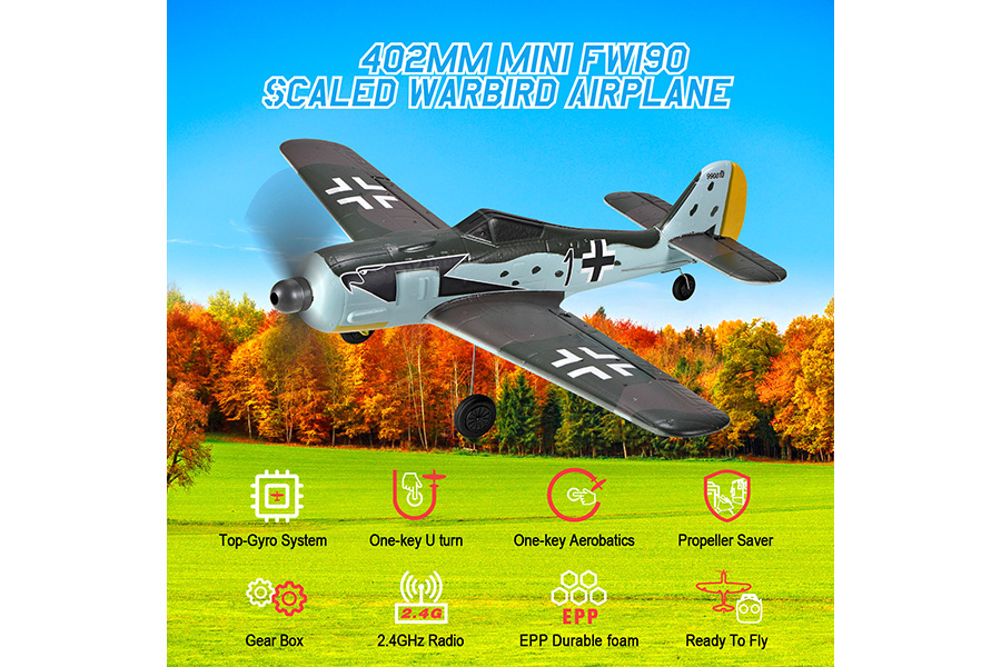 Radiostyrt flygplan - Mini FW190 BL TopRC - 4 kanals - 2,4Ghz - SRTF