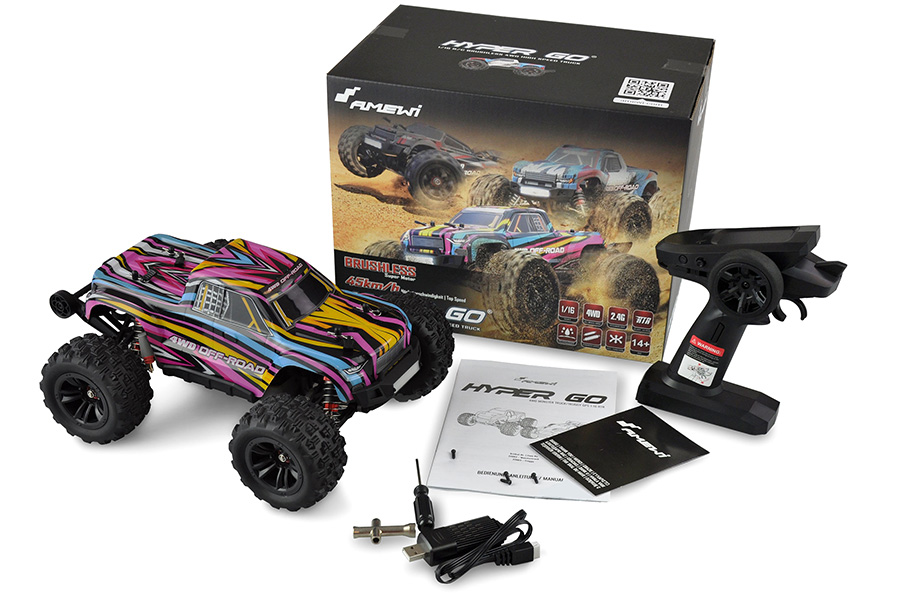 Radiostyrd bil - 1:16 - Hyper GO MT brushless 4wd - 2,4Ghz - Blåröd - RTR