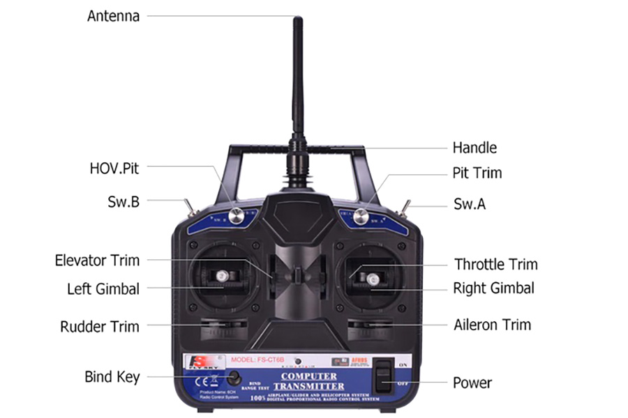 Sändarpaket - 6CH 2,4Ghz - FS-CT6B + FS-R6B AFHDS - FlySky