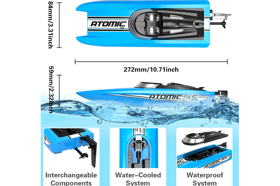 Radiostyrd båt - Atomic XS Blue - 2,4Ghz - RTR