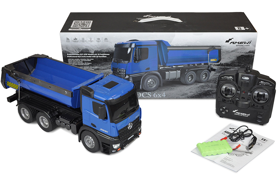 Radiostyrd lastbil - Mercedes-Benz Arocs Kipper - Blå - 1:14 - 2,4GHz - RTR