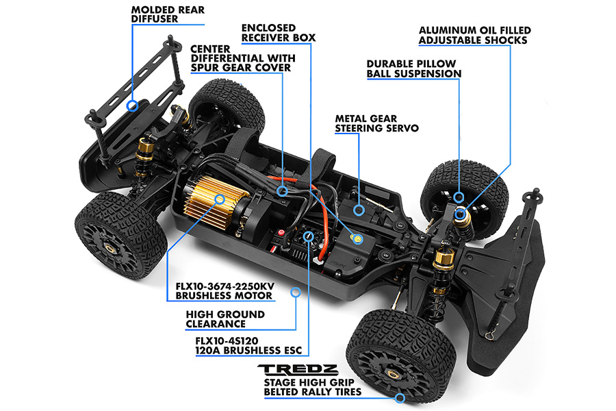 RC bil - 1:8 - QuantumRX Flux 4S Rally Car PRO BL - Blå - 4WD - 2,4Ghz - RTR