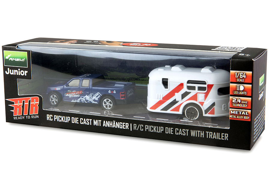 Thumbnail 654 för Radiostyrd bil - 1:64 - RC Pickup Die Cast med släp - Blå - RTR