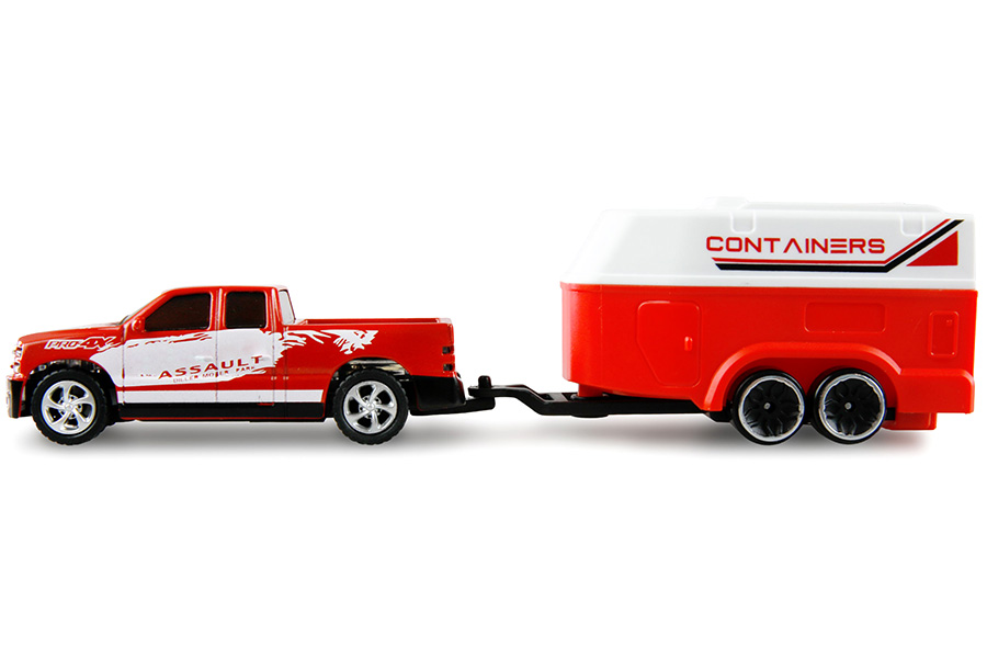 Radiostyrd bil - 1:64 - RC Pickup Die Cast med släp - Röd - RTR