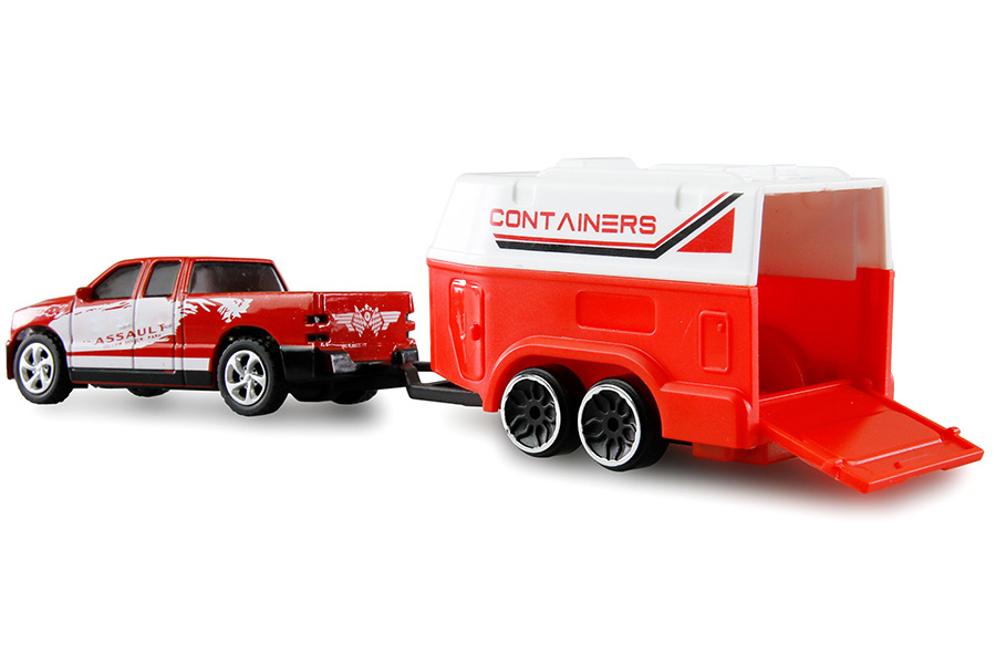 Radiostyrd bil - 1:64 - RC Pickup Die Cast med släp - Röd - RTR