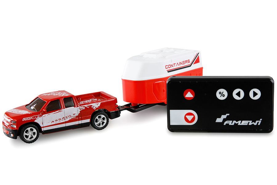 Radiostyrd bil - 1:64 - RC Pickup Die Cast med släp - Röd - RTR