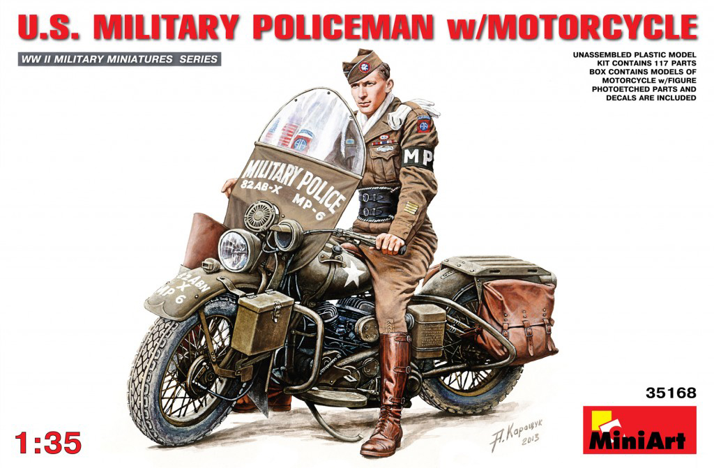 Motorcykel byggmodell - U.S. Military Policeman w/Motorcycle - 1:35 - MA
