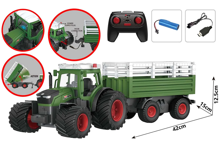 Thumbnail 655 fr Radiostyrd Traktor - 1:24 Traktor med grönt släp - RTR