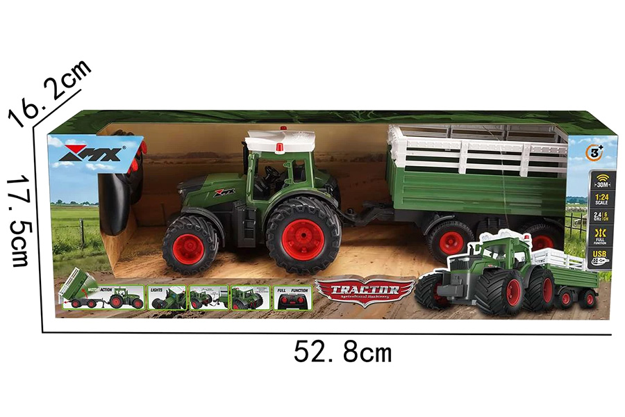 Thumbnail 655 fr Radiostyrd Traktor - 1:24 Traktor med grönt släp - RTR