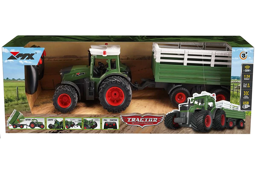 Thumbnail 655 fr Radiostyrd Traktor - 1:24 Traktor med grönt släp - RTR