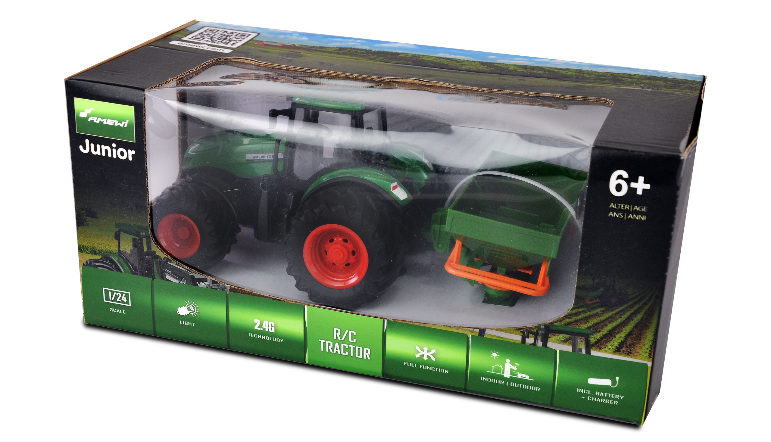 Thumbnail 678 f�r Radiostyrd Traktor - 1:24 Traktor med g&ouml;dselspridare - RTR