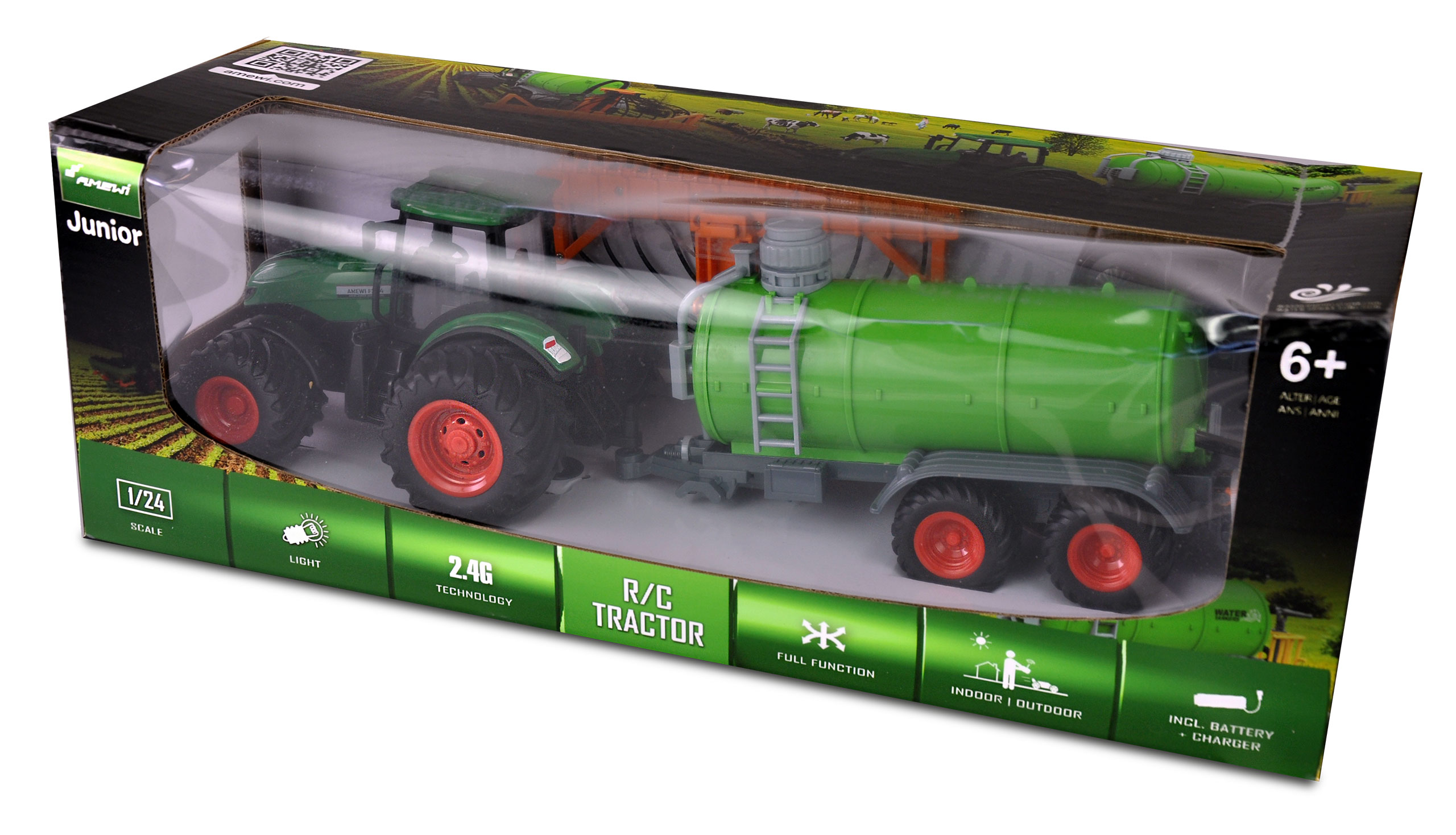 Thumbnail 678 f�r Radiostyrd Traktor - 1:24 Traktor med g&ouml;dselspridare tank - RTR